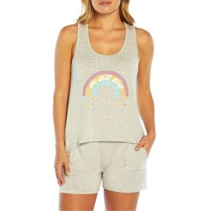 NWT Wildfox Gray Rainbow Stars No Bad Days Sleeveless Tank Short & Headband Set